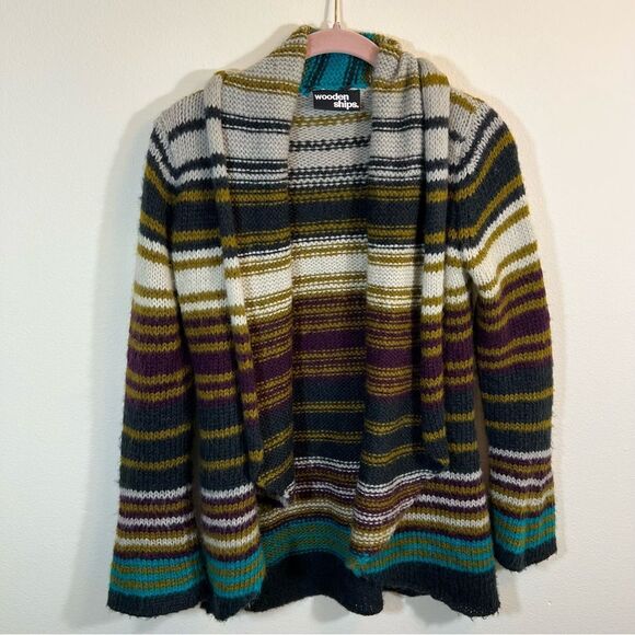 ✨ Wooden Ships Striped Open Front Cardigan Wool Mohair Multicolor Women S/M - Picture 1 of 12